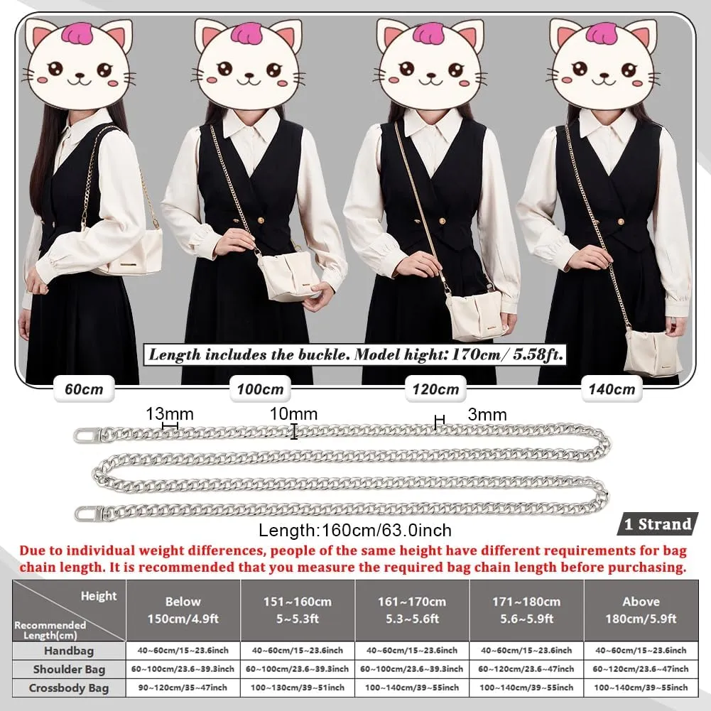 PH PandaHall 1 Strand 63 Inches DIY Iron Flat Chain Strap Handbag Chains Accessories Purse Straps Shoulder Cross Body Replacement Straps with 2pcs Metal Buckles Platinum