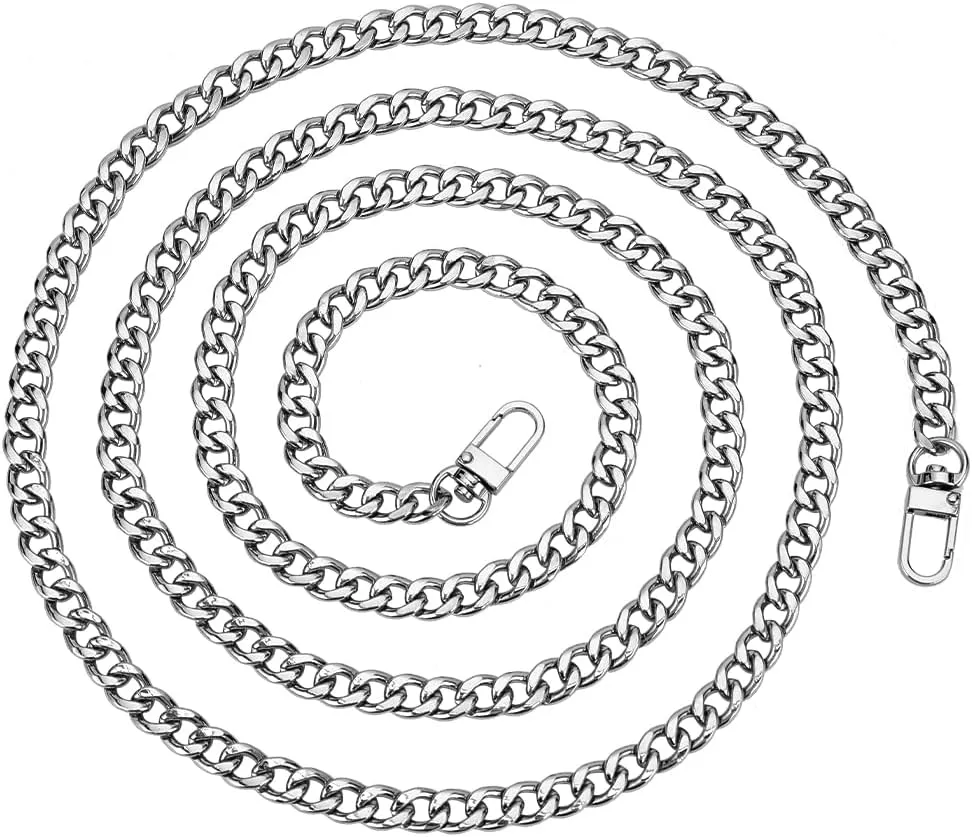 PH PandaHall 1 Strand 63 Inches DIY Iron Flat Chain Strap Handbag Chains Accessories Purse Straps Shoulder Cross Body Replacement Straps with 2pcs Metal Buckles Platinum