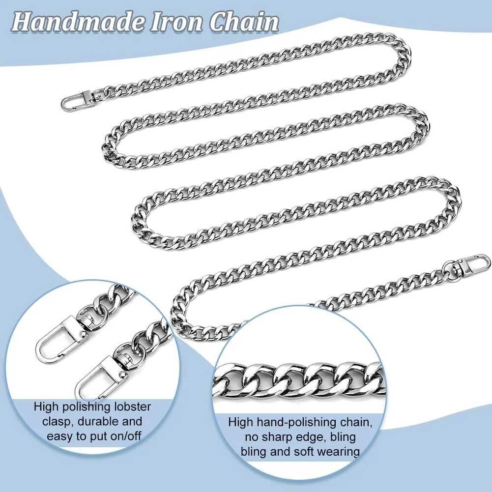 PH PandaHall 1 Strand 63 Inches DIY Iron Flat Chain Strap Handbag Chains Accessories Purse Straps Shoulder Cross Body Replacement Straps with 2pcs Metal Buckles Platinum