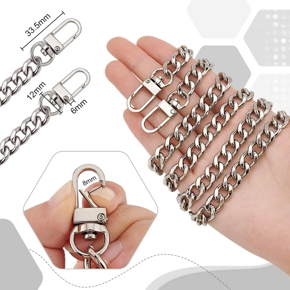 PH PandaHall 1 Strand 63 Inches DIY Iron Flat Chain Strap Handbag Chains Accessories Purse Straps Shoulder Cross Body Replacement Straps with 2pcs Metal Buckles Platinum