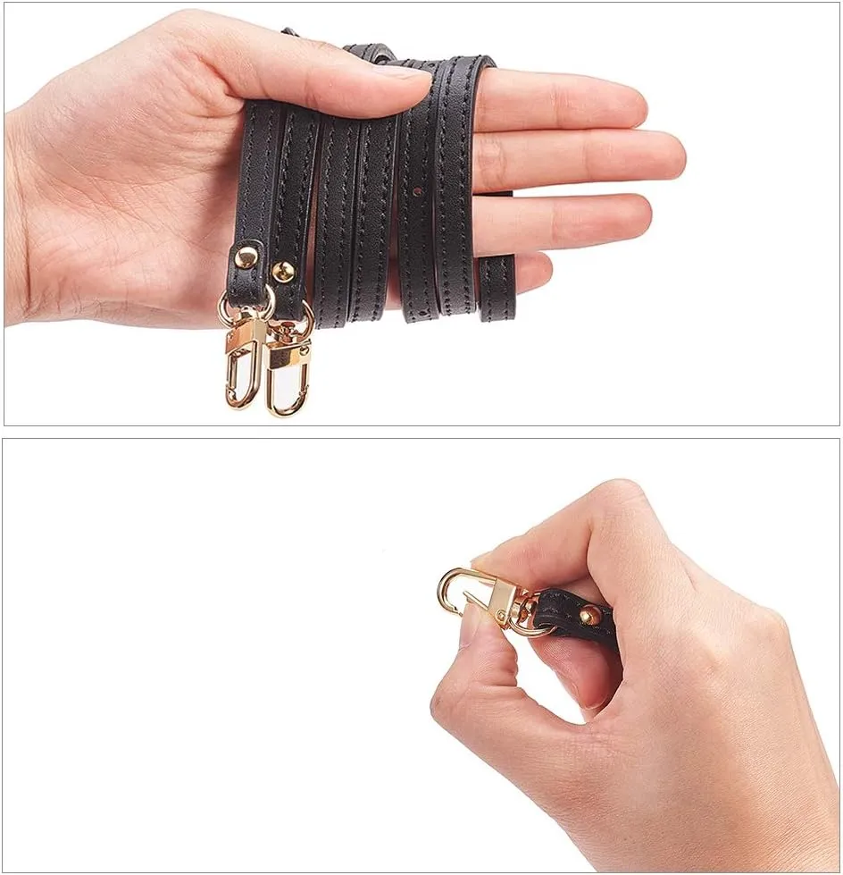 PH PandaHall 34' Black Leather Shoulder Bag Strap with Golden Swivel Lobster Buckles
