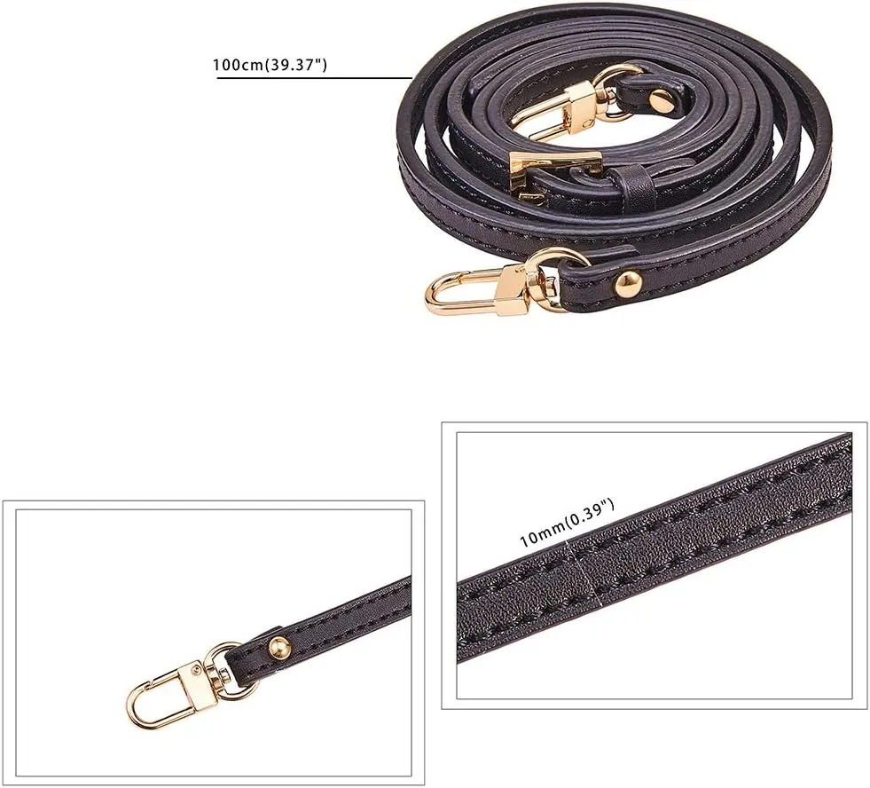 PH PandaHall 34' Black Leather Shoulder Bag Strap with Golden Swivel Lobster Buckles