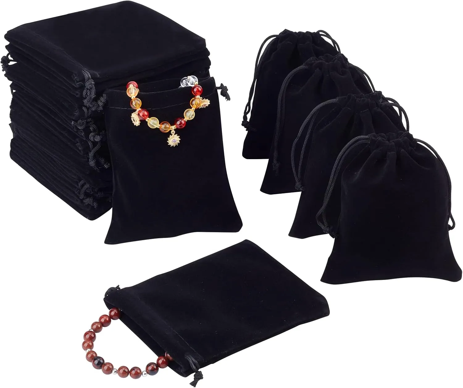 PH PandaHall 50 Pack Velvet Gift Bags Jewelry Bags for Selling 3.9x 4.7inch Black Drawstring Bags Packing Pouches Mini Dice Gift Bags for Jewelry Earring Watches Storage Wedding Favor Mother's Day