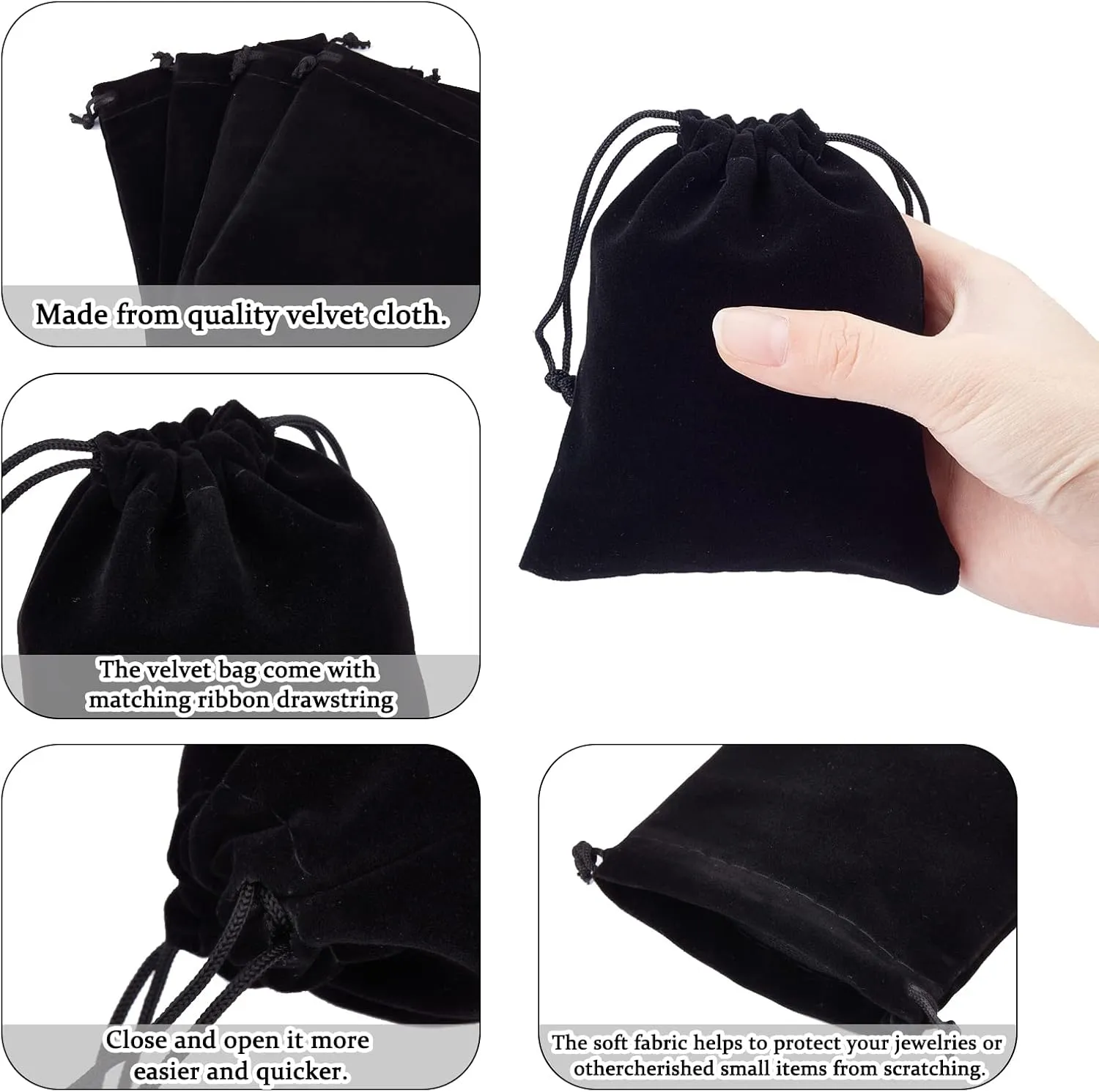 PH PandaHall 50 Pack Velvet Gift Bags Jewelry Bags for Selling 3.9x 4.7inch Black Drawstring Bags Packing Pouches Mini Dice Gift Bags for Jewelry Earring Watches Storage Wedding Favor Mother's Day