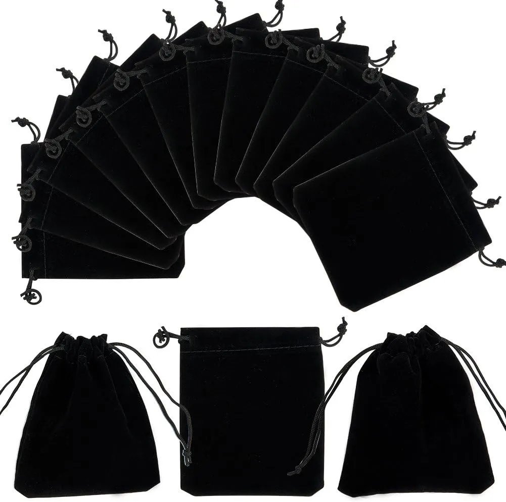 PH PandaHall 50 Pack Velvet Gift Bags Jewelry Bags for Selling 3.9x 4.7inch Black Drawstring Bags Packing Pouches Mini Dice Gift Bags for Jewelry Earring Watches Storage Wedding Favor Mother's Day