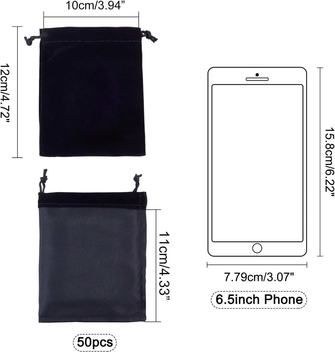 PH PandaHall 50 Pack Velvet Gift Bags Jewelry Bags for Selling 3.9x 4.7inch Black Drawstring Bags Packing Pouches Mini Dice Gift Bags for Jewelry Earring Watches Storage Wedding Favor Mother's Day