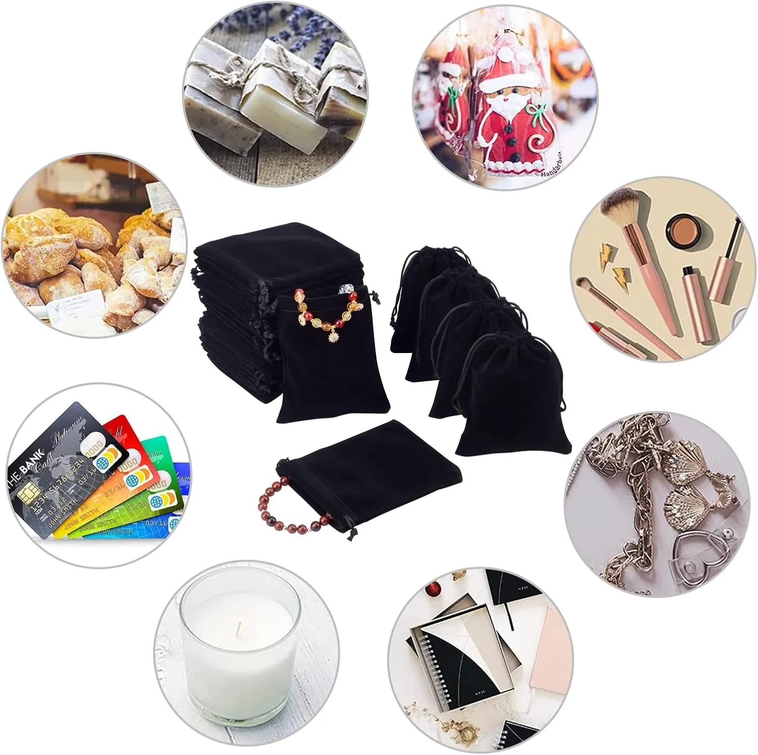 PH PandaHall 50 Pack Velvet Gift Bags Jewelry Bags for Selling 3.9x 4.7inch Black Drawstring Bags Packing Pouches Mini Dice Gift Bags for Jewelry Earring Watches Storage Wedding Favor Mother's Day