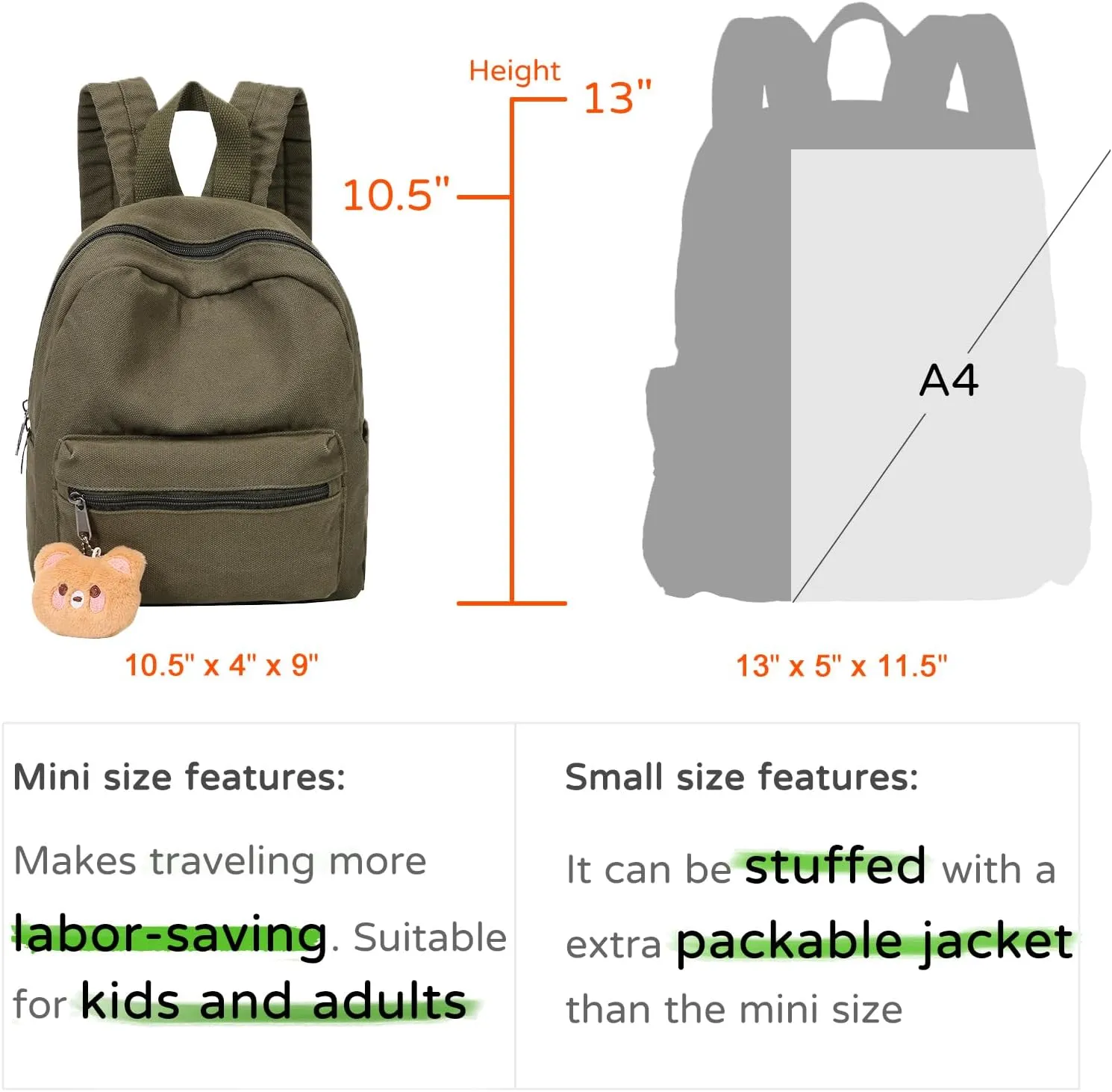 Phaoullzon Girls Mini Backpack Purse for Women Kids Canvas Small Casual Daypack Tiny Cute Travel Bag,Emerald green