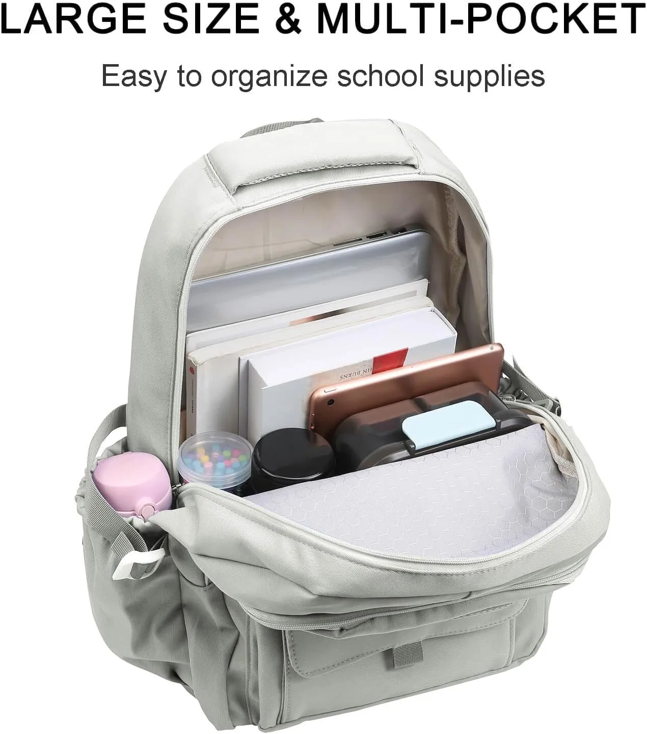 Phaoullzon Teen Girls School Backpack with Lunch Box for Boys, College Aesthetic Laptop Bookbag for Women,Grey