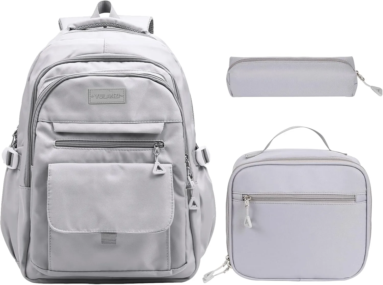 Phaoullzon Teen Girls School Backpack with Lunch Box for Boys, College Aesthetic Laptop Bookbag for Women,Grey
