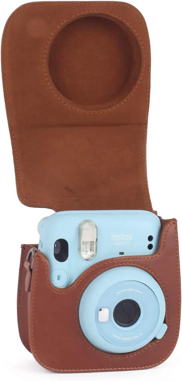 Phetium Instant mini 12 Camera Protective Case Compatible with Instax Mini 12 11,PU Leather Bag with Pocket and Adjustable Shoulder Strap (Brown)