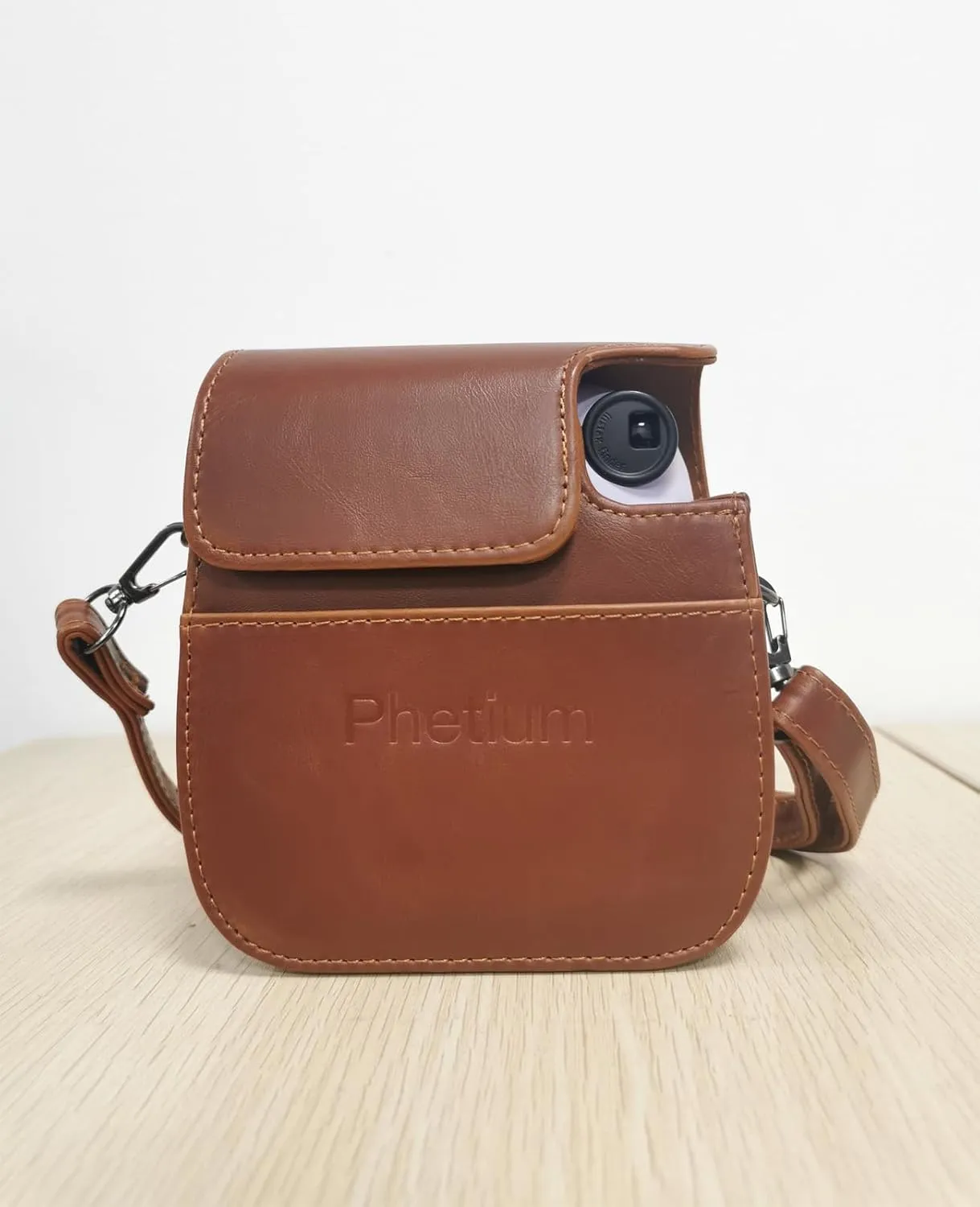 Phetium Instant mini 12 Camera Protective Case Compatible with Instax Mini 12 11,PU Leather Bag with Pocket and Adjustable Shoulder Strap (Brown)