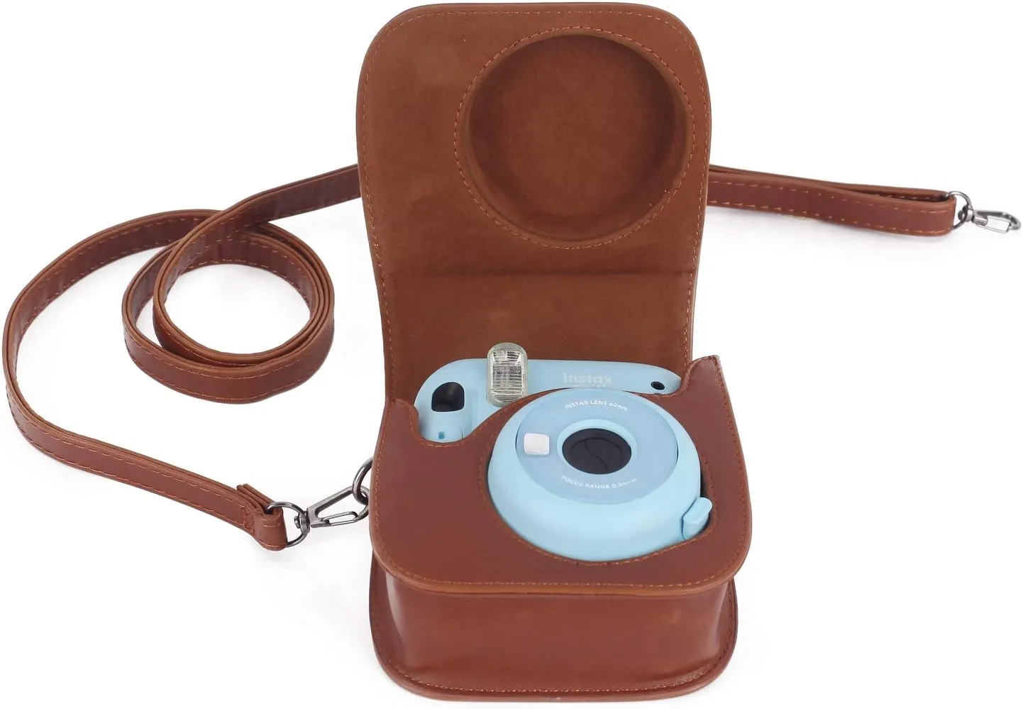 Phetium Instant mini 12 Camera Protective Case Compatible with Instax Mini 12 11,PU Leather Bag with Pocket and Adjustable Shoulder Strap (Brown)