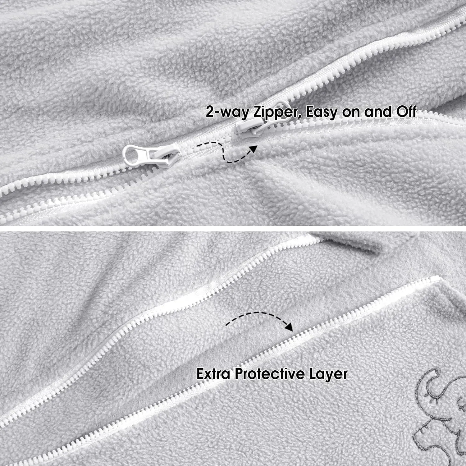 PHF Warm Micro-Fleece Baby Sleep Sack 6-12 Months, Soft Baby Wearable Blanket, 2-Way Zipper Sleeping Bags, 2 Pack Comfy Sleeping Sack for Infant Newborn Boys, Medium Size, White&Grey