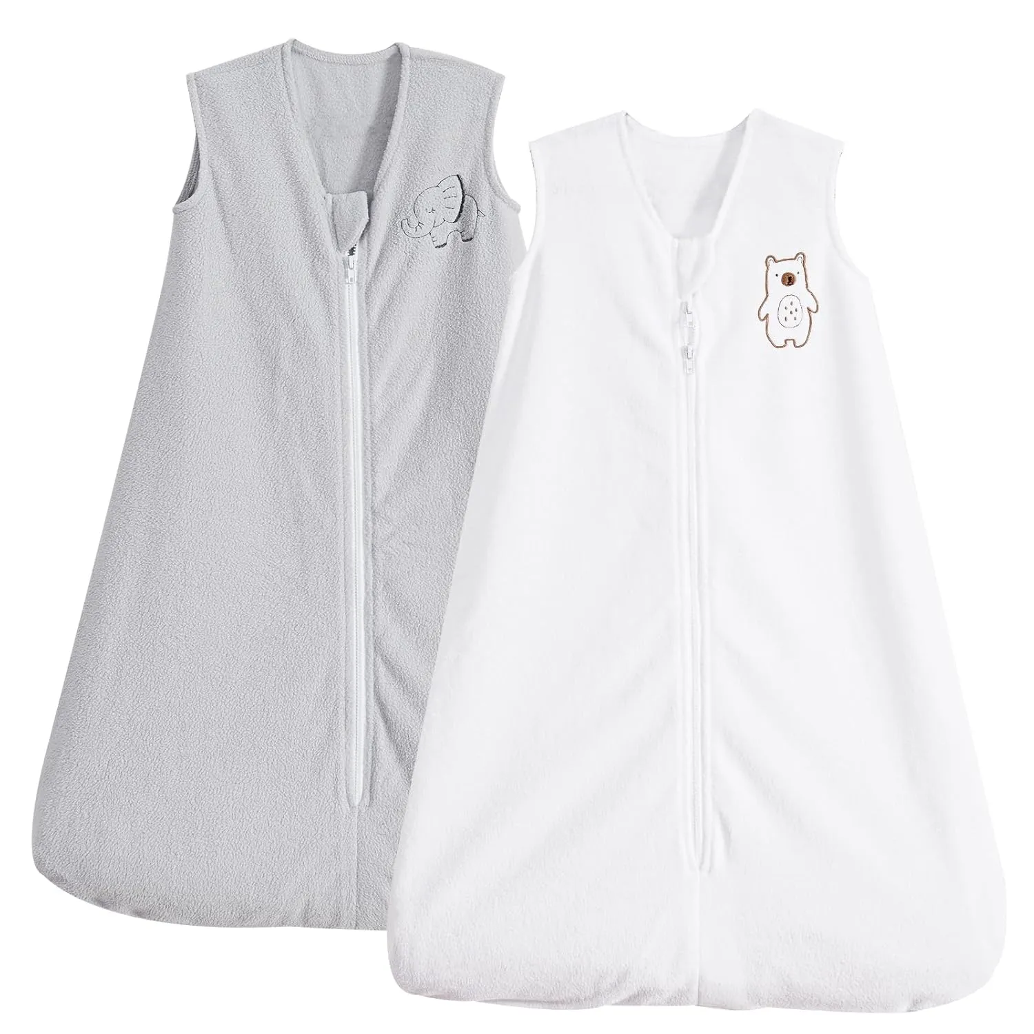 PHF Warm Micro-Fleece Baby Sleep Sack 6-12 Months, Soft Baby Wearable Blanket, 2-Way Zipper Sleeping Bags, 2 Pack Comfy Sleeping Sack for Infant Newborn Boys, Medium Size, White&Grey