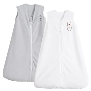 PHF Warm Micro-Fleece Baby Sleep Sack 6-12 Months, Soft Baby Wearable Blanket, 2-Way Zipper Sleeping Bags, 2 Pack Comfy Sleeping Sack for Infant Newborn Boys, Medium Size, White&Grey