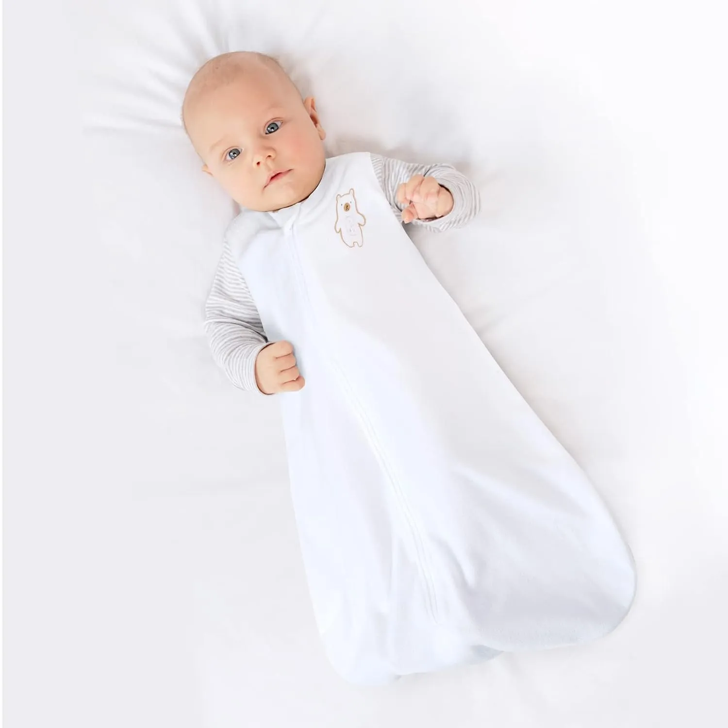 PHF Warm Micro-Fleece Baby Sleep Sack 6-12 Months, Soft Baby Wearable Blanket, 2-Way Zipper Sleeping Bags, 2 Pack Comfy Sleeping Sack for Infant Newborn Boys, Medium Size, White&Grey