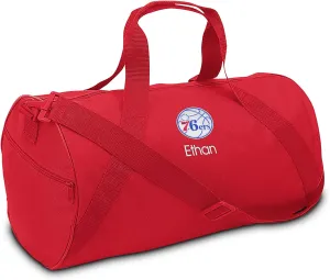 Philadelphia 76er’s Personalized Duffel Bags for Kids - Official NBA Logo Embroidery, Removable Shoulder Strap, Polyester, 19” x 14” (Red)