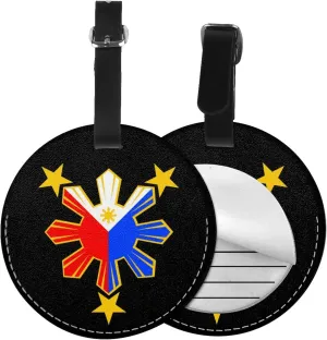 Philippines Pride Star Flag Round Leather Luggage Tags for Travel Bags Backpacks Handbags,3.7in