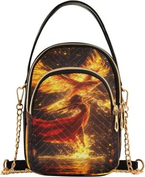 Phoenix Flames Flying Women Trendy Quilted Crossbody Bag Sling Bags Handbags with Chain Strap Travel Cross Body Cell Phone Purses Bags