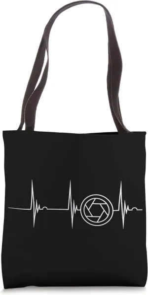 Photographer Heartbeat EKG Pulse Photography Camera Lense Tote Bag