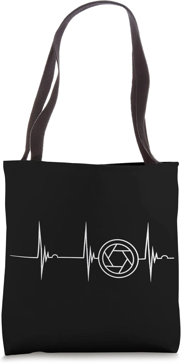 Photographer Heartbeat EKG Pulse Photography Camera Lense Tote Bag