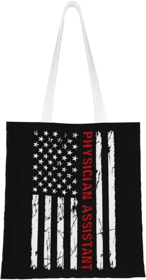 Physician Assistant Usa Flag Tote Bag for Women Canvas Shopping Bags Reusable Large Capacity Casual Shoulder Handbags Grocery Bags DIY Gift Bags