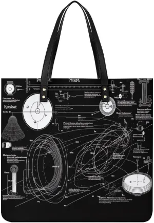 Physics Print Tote Bag Pu Leather Handbags for Women Shopping Shoulder Bags Travel Hobo Bags Slouchy Tote Big Capacity Cross Body Handbags Laptop Briefcases