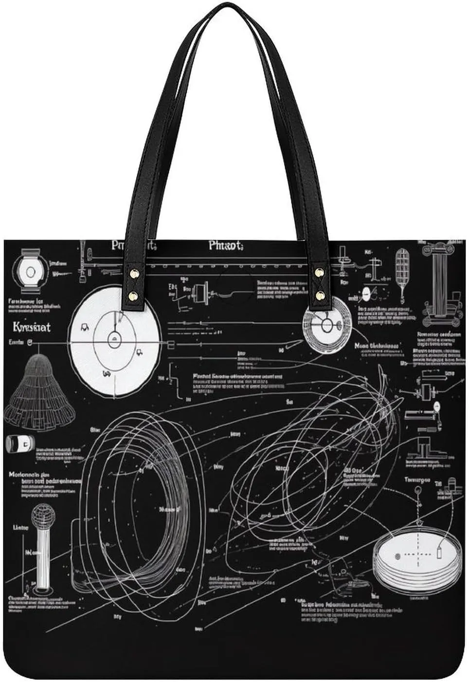 Physics Print Tote Bag Pu Leather Handbags for Women Shopping Shoulder Bags Travel Hobo Bags Slouchy Tote Big Capacity Cross Body Handbags Laptop Briefcases