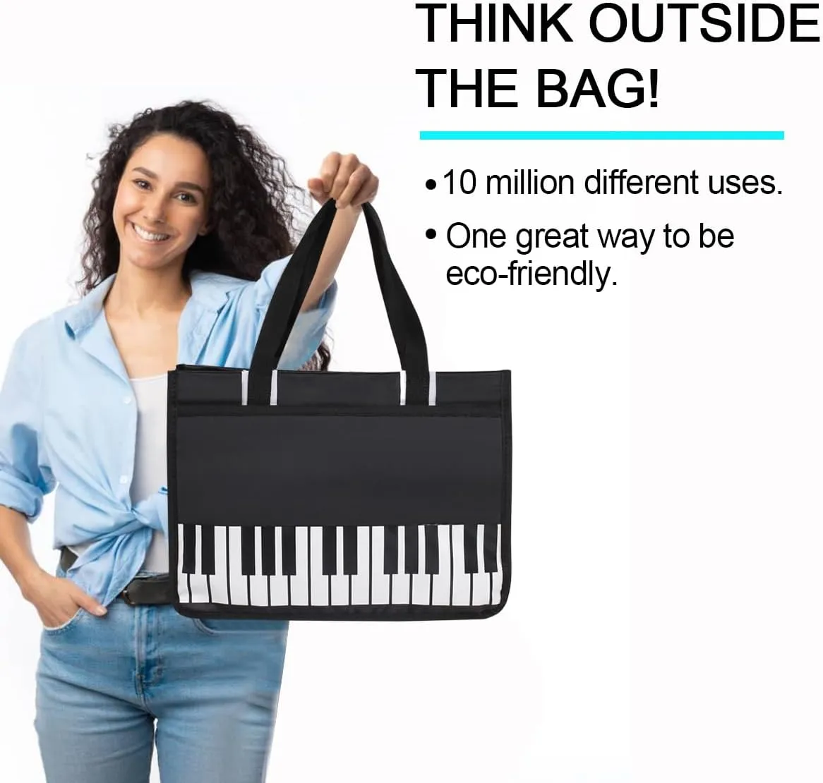 Piano Key Musical Note Tote Bag,Music Shoulder Handbag,Waterproof Nylon Cloth Womens Reusable Shopping Bags