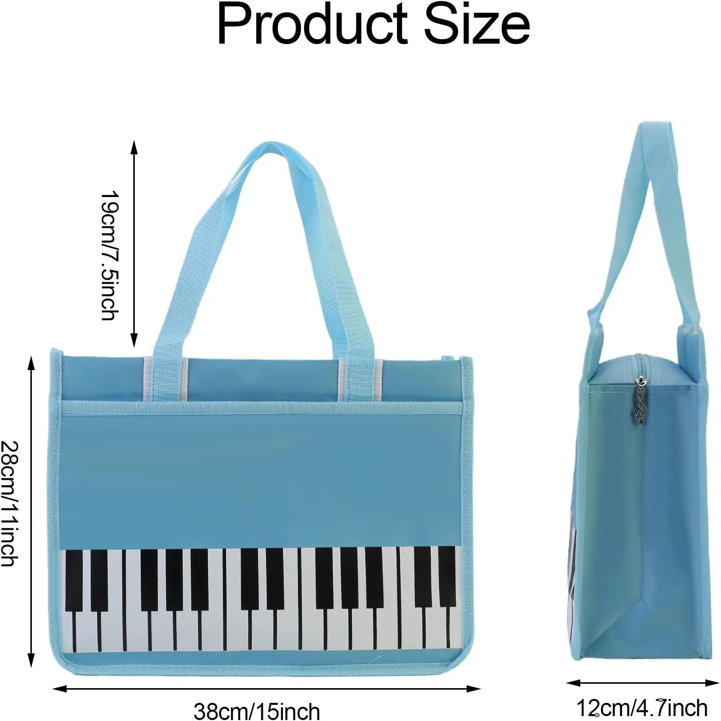Piano Key Musical Note Tote Bag,Music Shoulder Handbag,Waterproof Nylon Cloth Womens Reusable Shopping Bags
