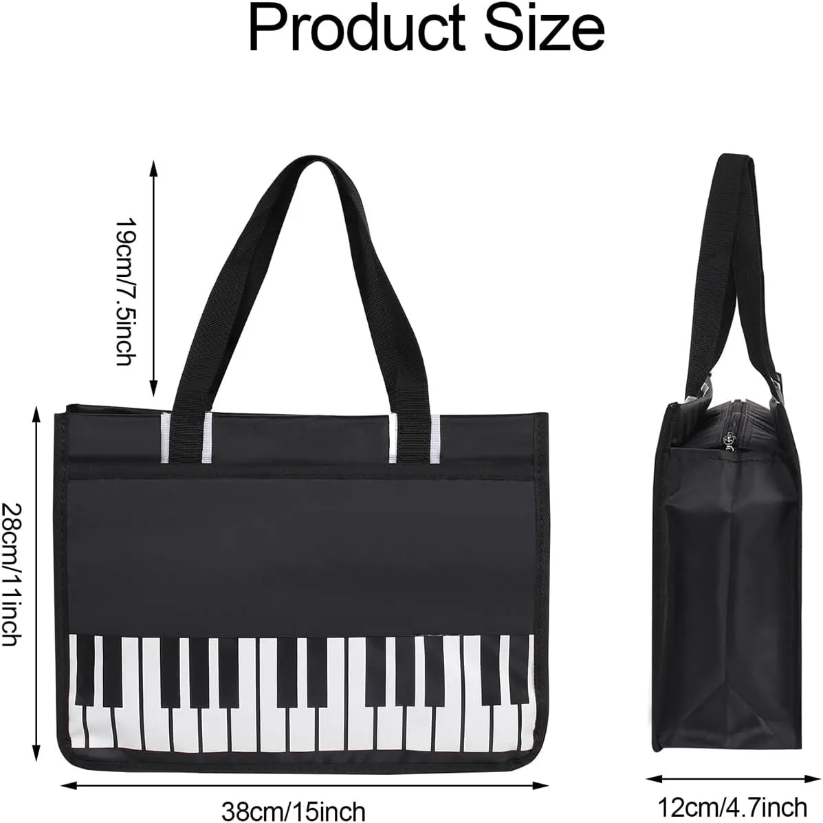 Piano Key Musical Note Tote Bag,Music Shoulder Handbag,Waterproof Nylon Cloth Womens Reusable Shopping Bags