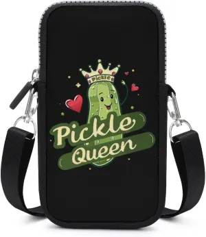Pickle Queen Funny Cucumber Vegetable Small Crossbody Bags Cell Phone Purses Travel Pouch Shoulder Bag for Women Men