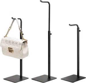 pickpiff 3 Pack Purse Holder Handbag Display Stand: Black Hanger Rack for Bags, Purses, and Wreath, Adjustable Hook Stand for Tabletop, Closet, and Retail Use for Vendors