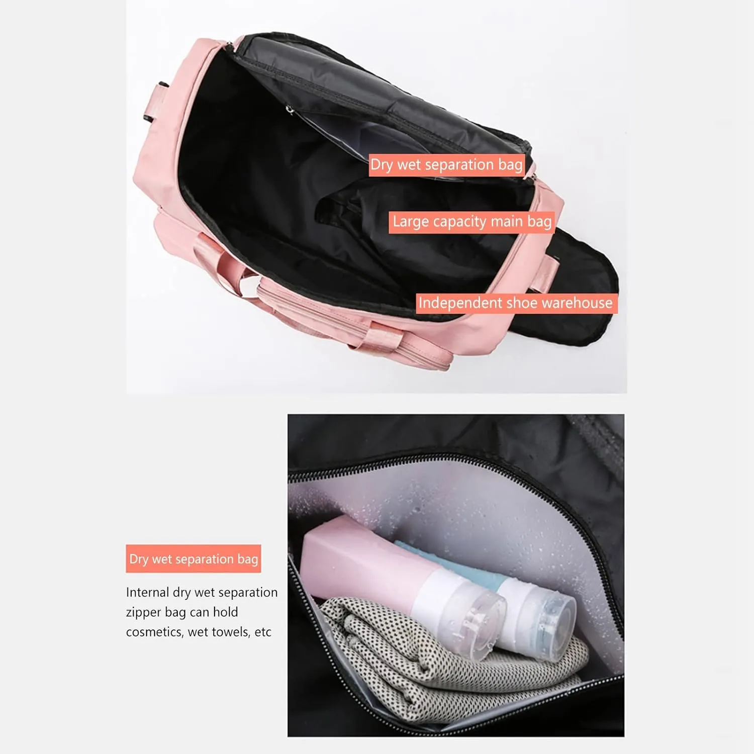Pink Gym Bag with Shoes Compartment,28L Travel Duffel Bags for Women,Gym Duffle Bag for Travel Sports Workout Yoga