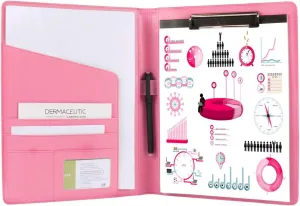 Pink Padfolio Clipboard Portfolio Folder with Pen - Geila PU Leather Resume Portfolio - Interview/Legal Document Organizer & Conference Folder for Business School Office - with 8.5 x11In Writing Pad