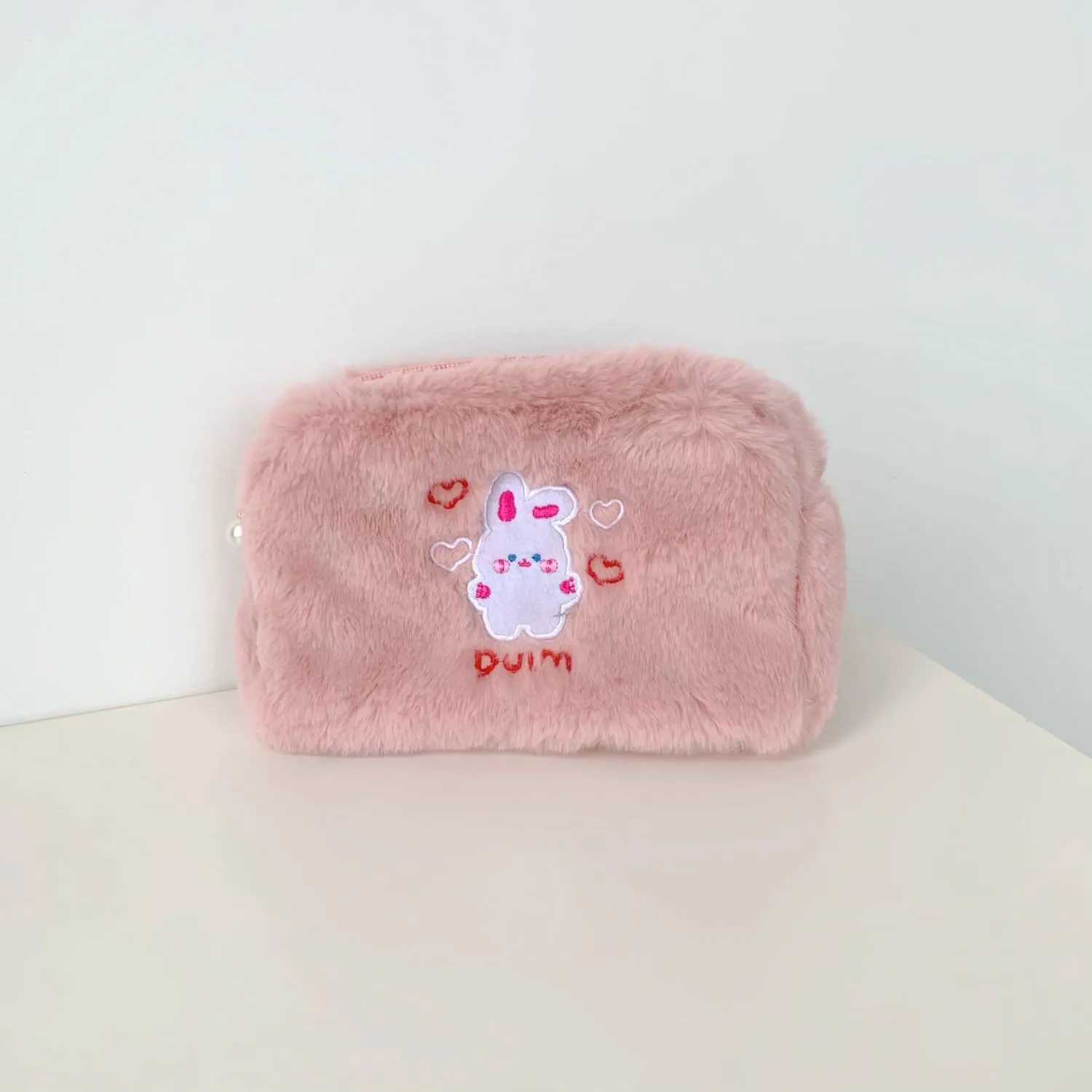 Plush Makeup Bag Fuzzy Cosmetic Bags Travel Cosmetics Cute Bear Portable Storage Toiletry Bag Large Capacity Embroidered Bag (pink)