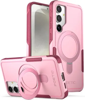 Poetic Neon Case for Galaxy S24 6.2", [Magnetic Ring Stand] Dual Layer Rugged Slim Shockproof Protective Cover, Light Pink