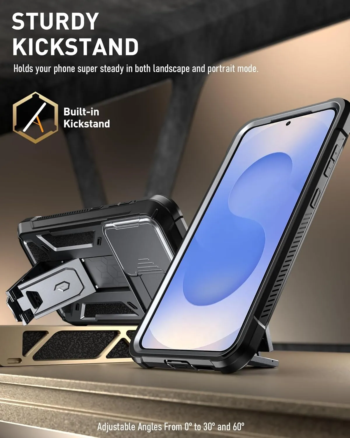 Poetic Spartan Case for Galaxy S25  Plus 6.7", [Slide Camera Cover] [Screen Protector Works with Fingerprint ID]Military Grade Rugged Shockproof S25 Plus Phone Case with Kickstand, Metallic Gun Metal