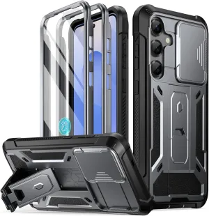Poetic Spartan Case for Galaxy S25  Plus 6.7", [Slide Camera Cover] [Screen Protector Works with Fingerprint ID]Military Grade Rugged Shockproof S25 Plus Phone Case with Kickstand, Metallic Gun Metal