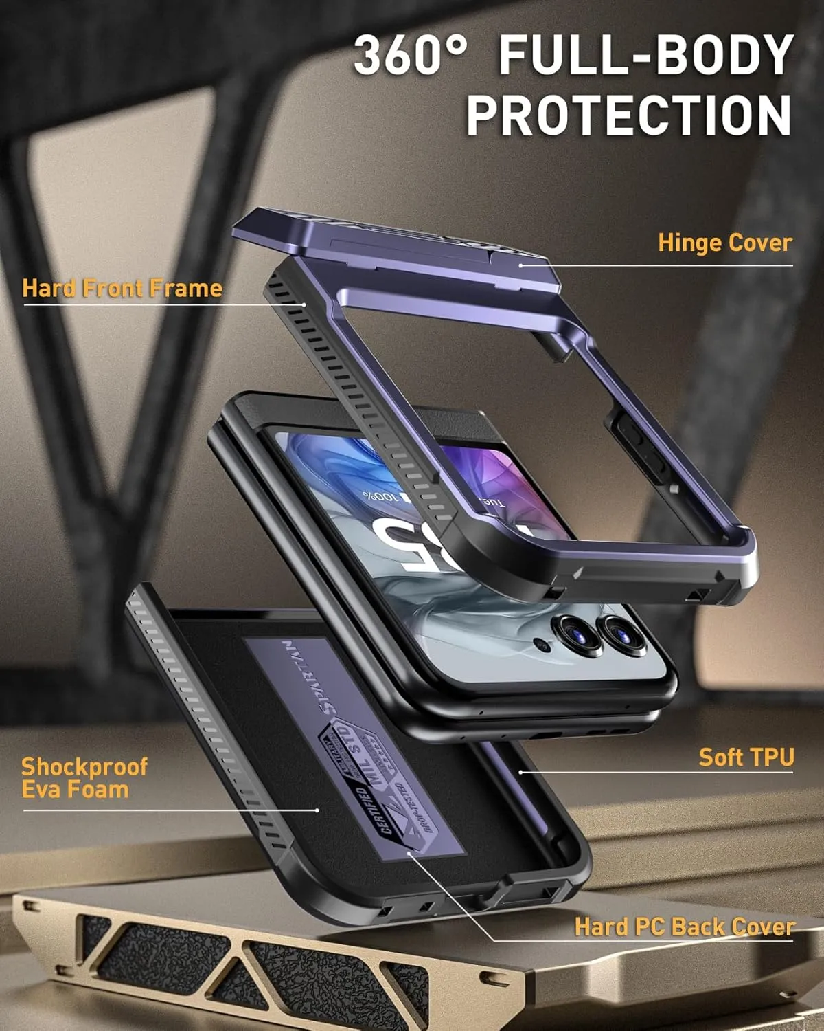Poetic Spartan Case for Motorola Moto Razr 2024,[Kickstand][Hinge Protection][20FT Mil-Grade Drop Tested], Full-Body Rugged Shockproof Protective Cover with Kickstand, Metallic Blue