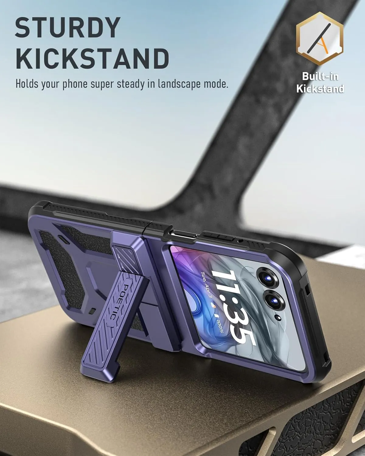 Poetic Spartan Case for Motorola Moto Razr 2024,[Kickstand][Hinge Protection][20FT Mil-Grade Drop Tested], Full-Body Rugged Shockproof Protective Cover with Kickstand, Metallic Blue