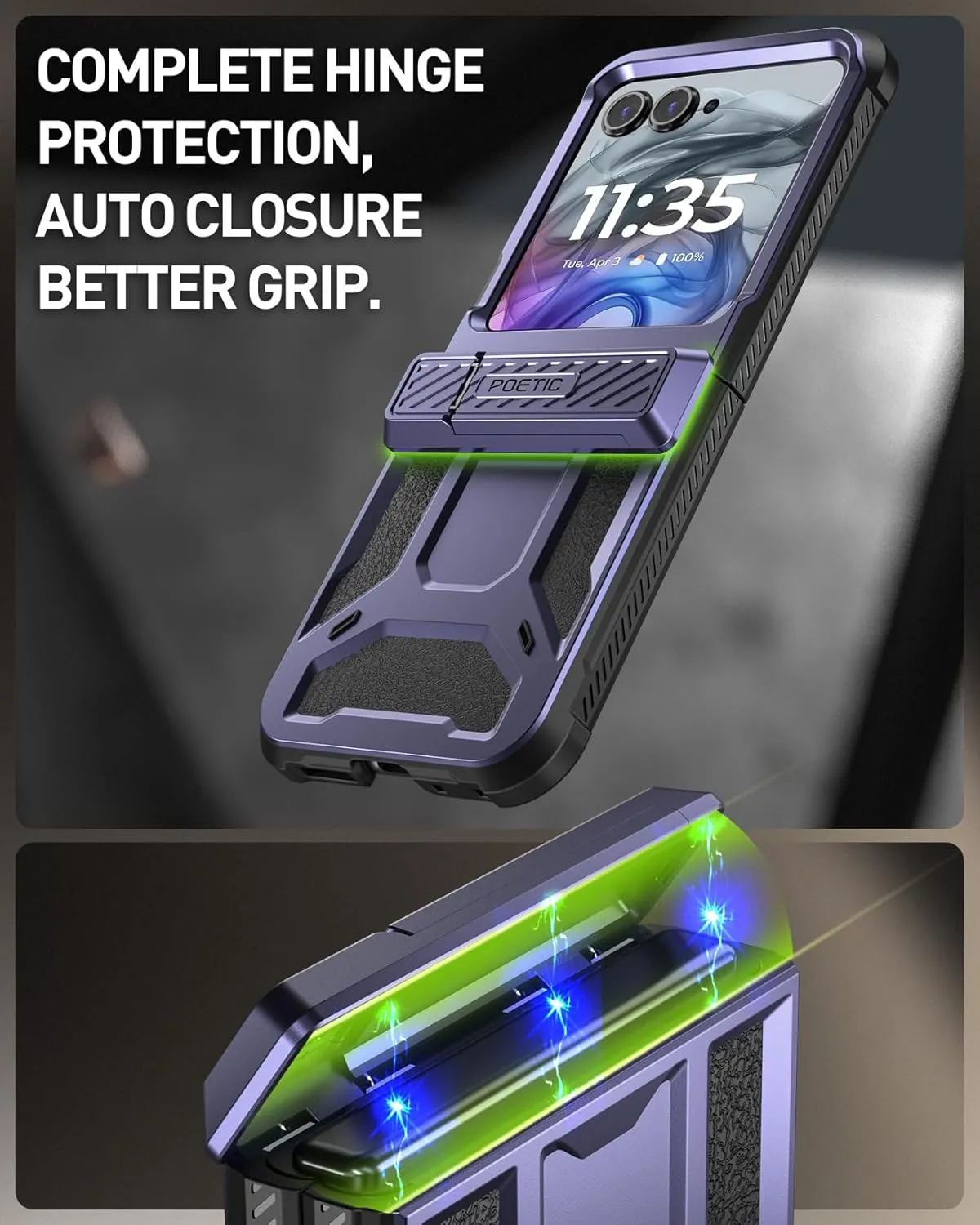 Poetic Spartan Case for Motorola Moto Razr 2024,[Kickstand][Hinge Protection][20FT Mil-Grade Drop Tested], Full-Body Rugged Shockproof Protective Cover with Kickstand, Metallic Blue