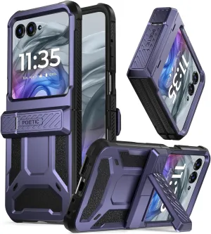 Poetic Spartan Case for Motorola Moto Razr 2024,[Kickstand][Hinge Protection][20FT Mil-Grade Drop Tested], Full-Body Rugged Shockproof Protective Cover with Kickstand, Metallic Blue