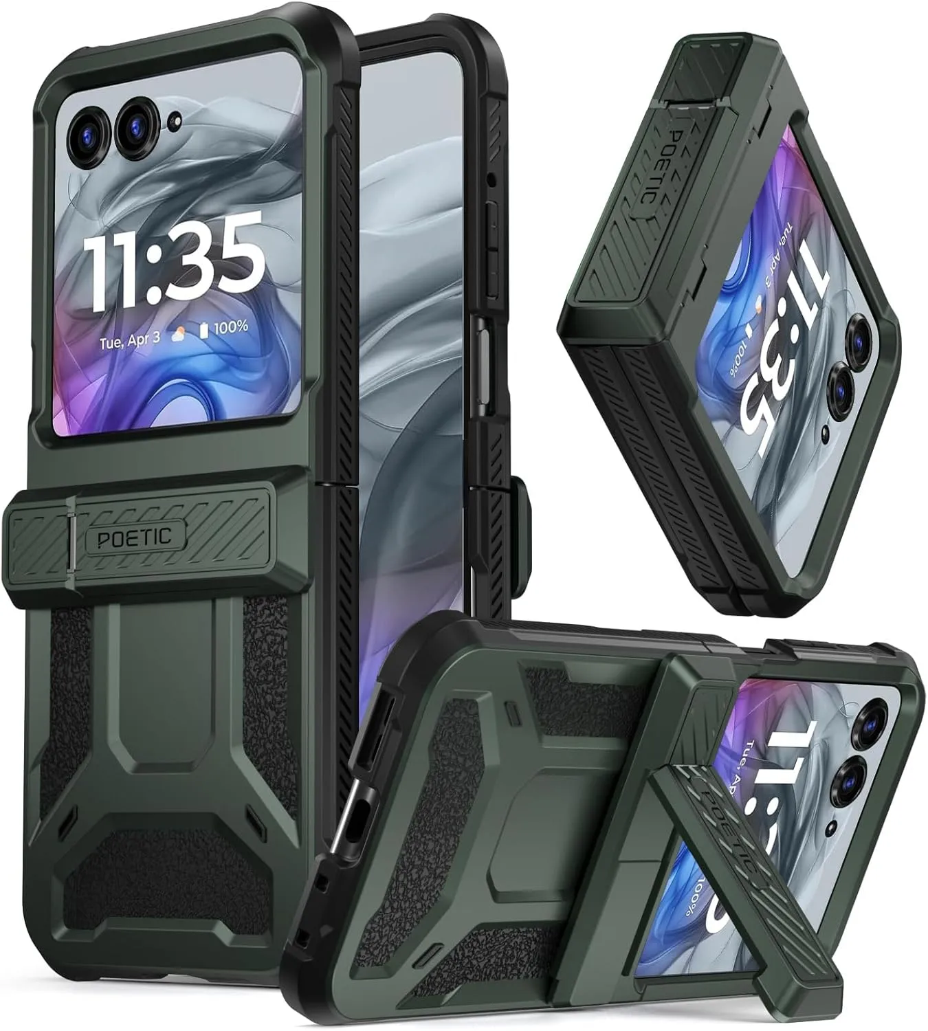 Poetic Spartan Case for Motorola Moto Razr 2024,[Kickstand][Hinge Protection][20FT Mil-Grade Drop Tested], Full-Body Rugged Shockproof Protective Cover with Kickstand, Metallic Green