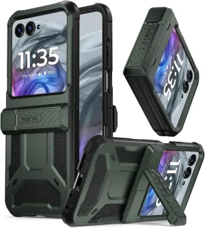 Poetic Spartan Case for Motorola Moto Razr 2024,[Kickstand][Hinge Protection][20FT Mil-Grade Drop Tested], Full-Body Rugged Shockproof Protective Cover with Kickstand, Metallic Green