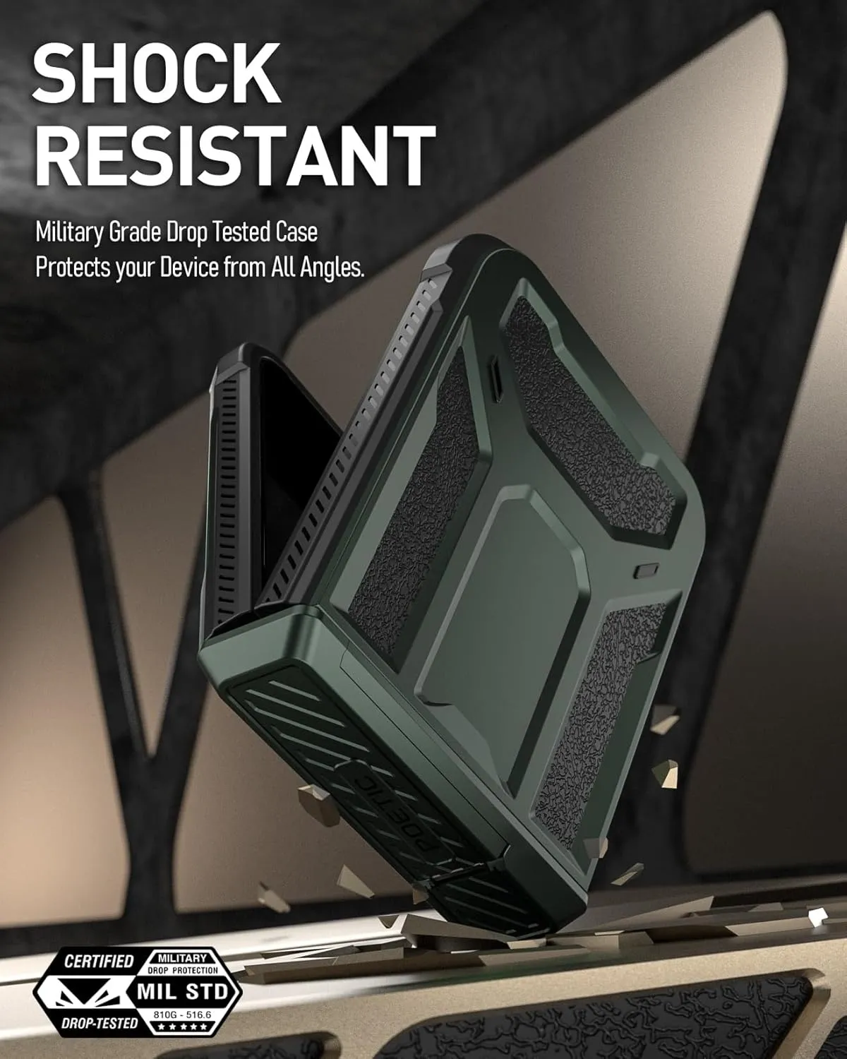 Poetic Spartan Case for Motorola Moto Razr 2024,[Kickstand][Hinge Protection][20FT Mil-Grade Drop Tested], Full-Body Rugged Shockproof Protective Cover with Kickstand, Metallic Green