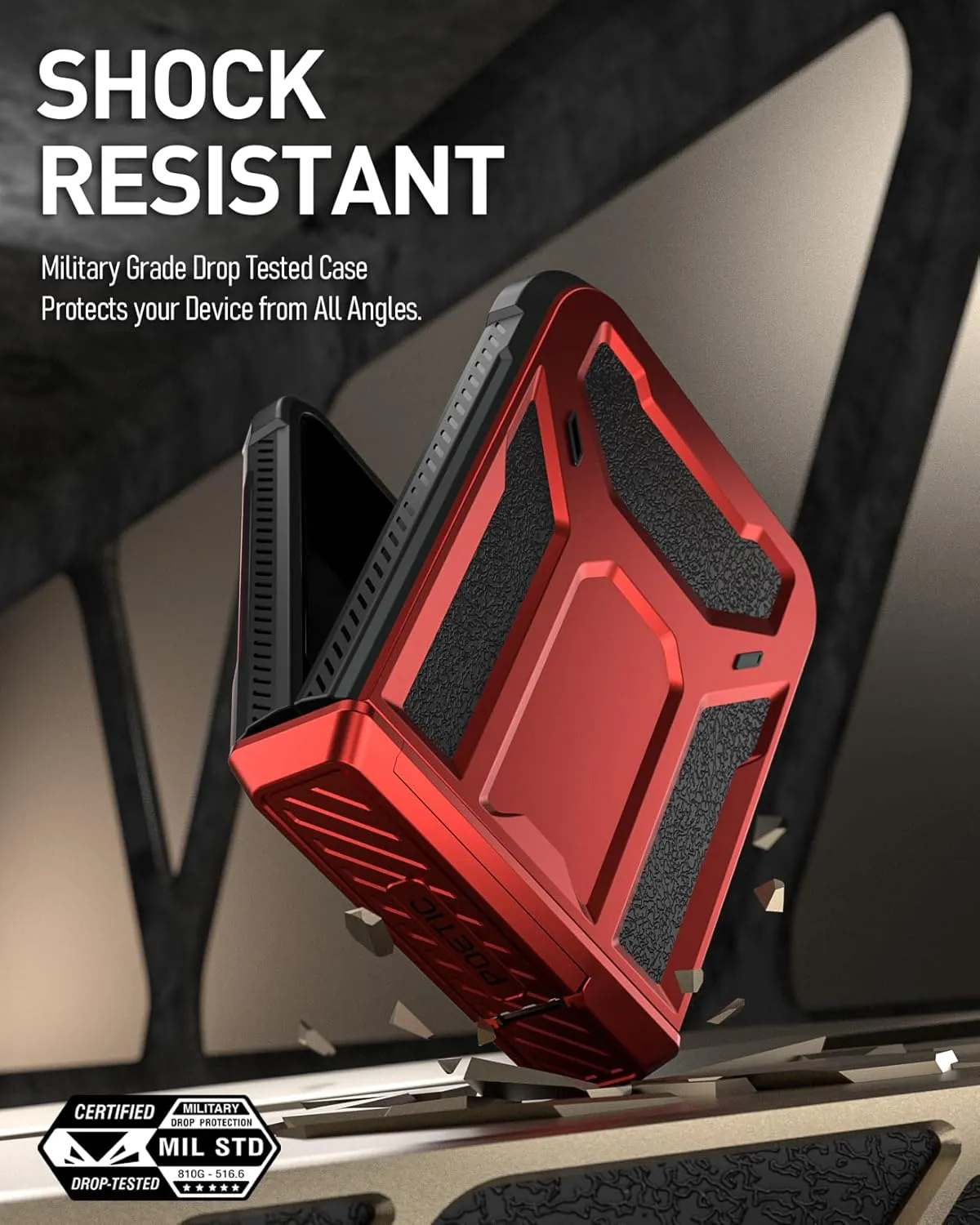 Poetic Spartan Case for Motorola Moto Razr 2024,[Kickstand][Hinge Protection][20FT Mil-Grade Drop Tested], Full-Body Rugged Shockproof Protective Cover with Kickstand, Metallic Red
