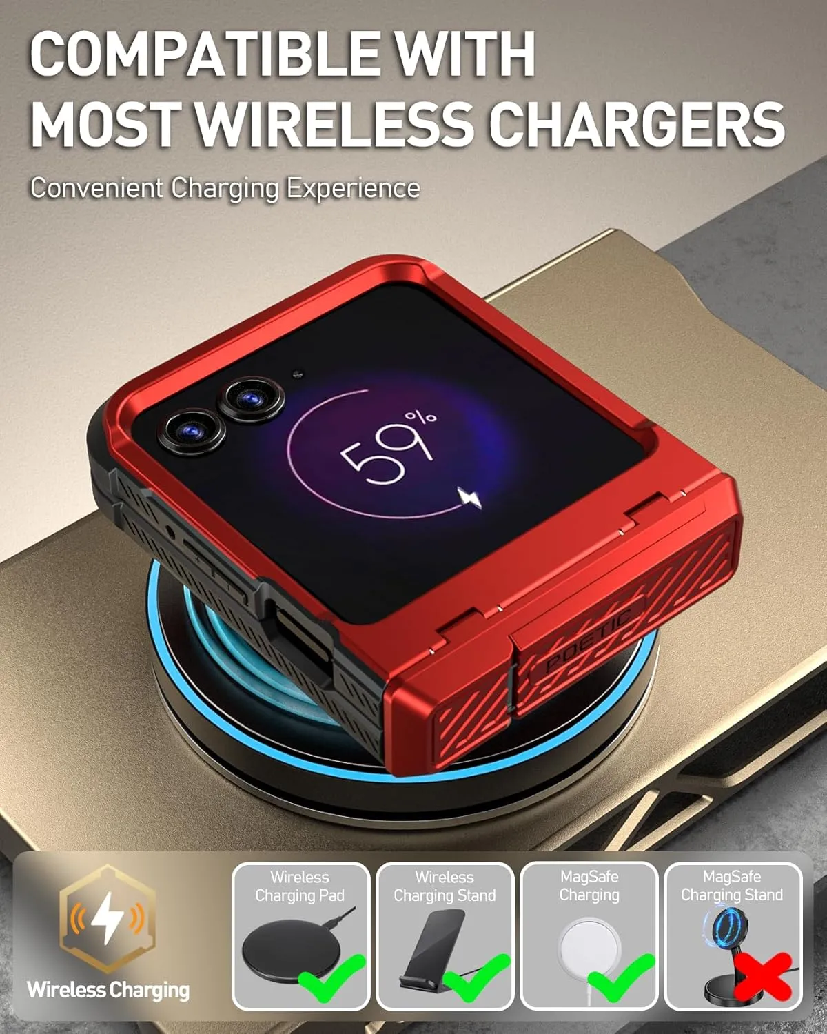 Poetic Spartan Case for Motorola Moto Razr 2024,[Kickstand][Hinge Protection][20FT Mil-Grade Drop Tested], Full-Body Rugged Shockproof Protective Cover with Kickstand, Metallic Red