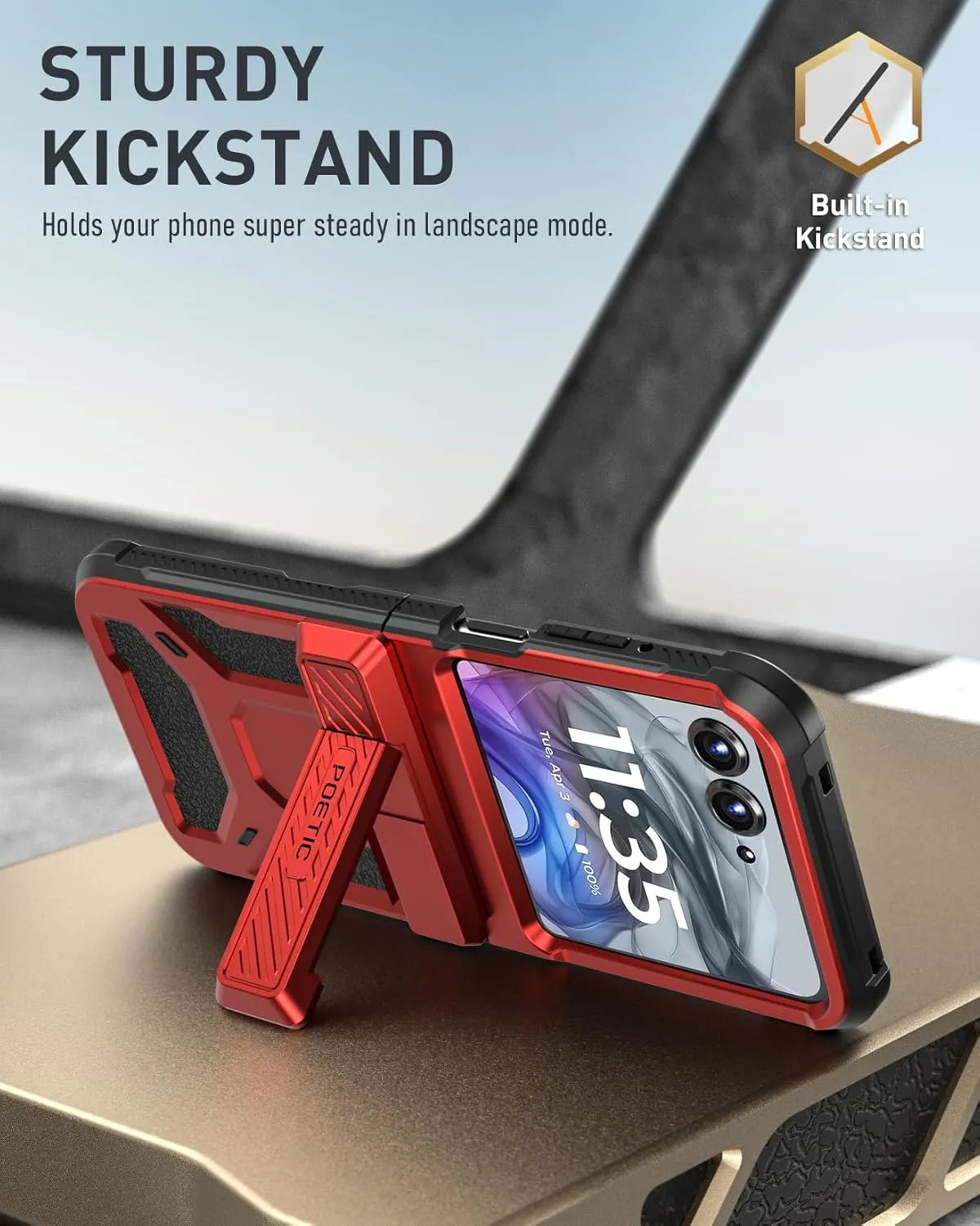 Poetic Spartan Case for Motorola Moto Razr 2024,[Kickstand][Hinge Protection][20FT Mil-Grade Drop Tested], Full-Body Rugged Shockproof Protective Cover with Kickstand, Metallic Red